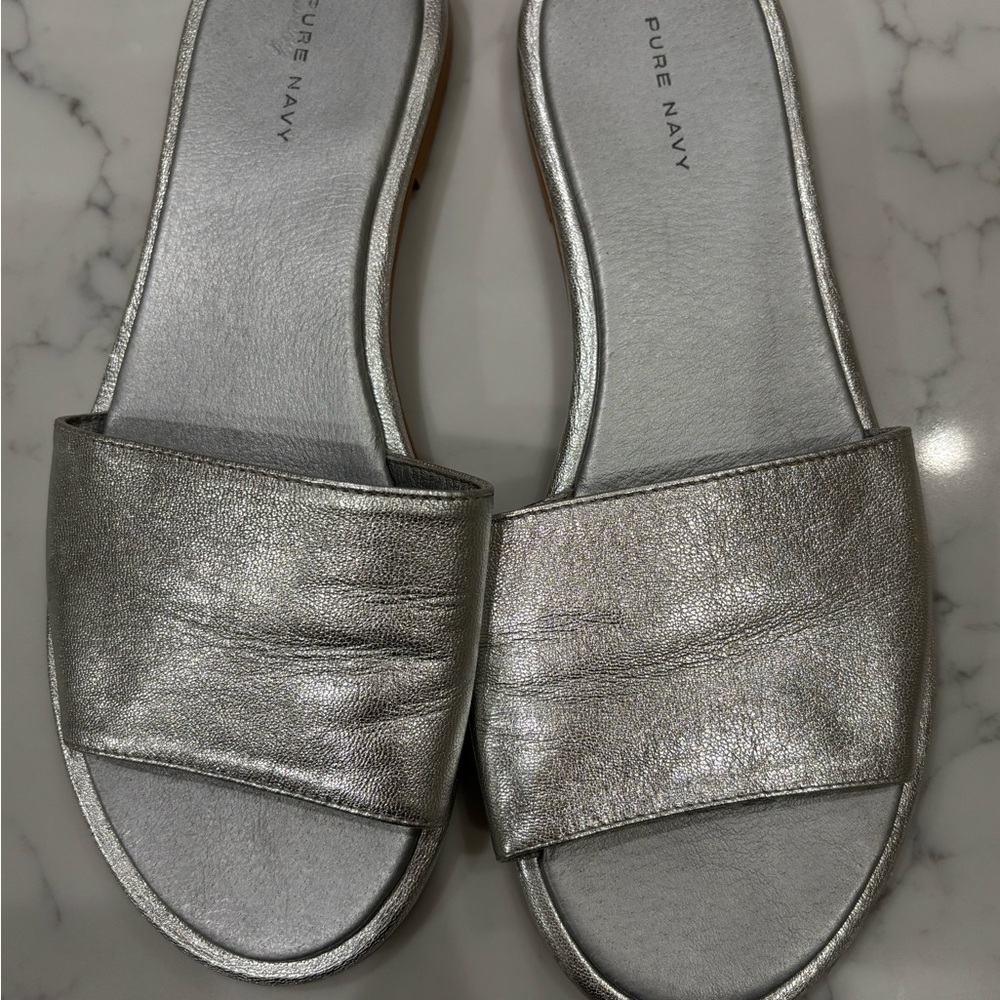 Pure Navy Silver Women's Slide Sandals